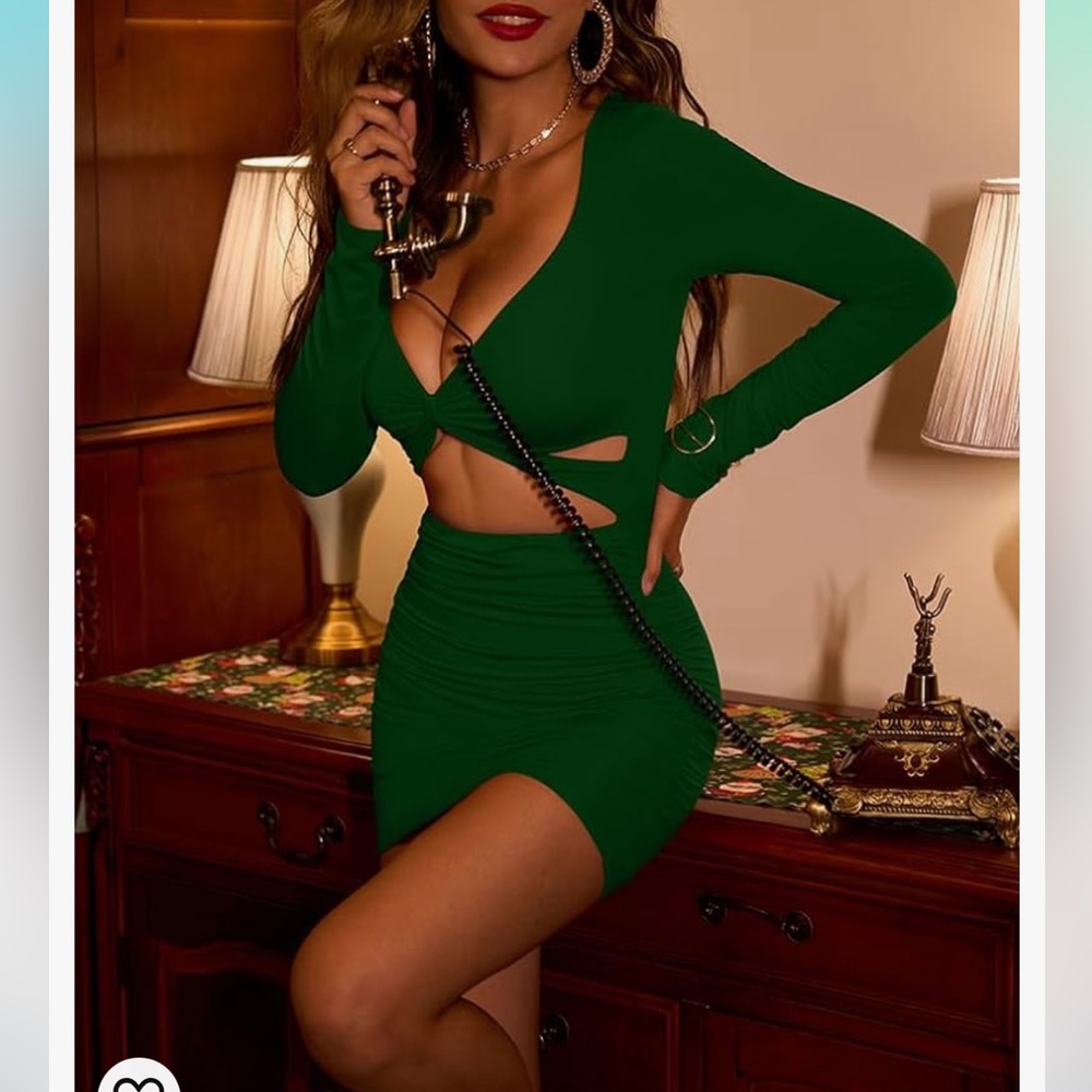 Emerald green cutout mini dress
